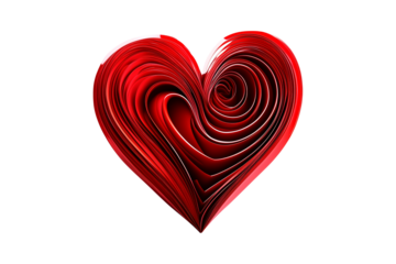Abstract red heart with layered paper detailing, sharp, symmetrical design, isolated on white transparent backdrop, symbolizing love and passion