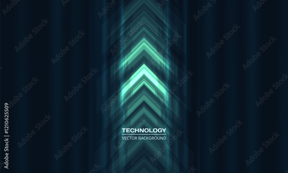 Aufkleber green and blue technology arrows on dark futuristic abstract background. high-speed movement and dyn