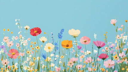 Vibrant minimalistic wildflower meadow design for nature-themed prints and posters.illustration