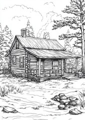 Fototapeta premium Cabins Coloring Pages