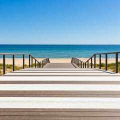 Obraz premium A peaceful crosswalk by the seaside, blending modernity and natural beauty. 