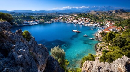 Picturesque Coastal Village in Greece: A Stunning View