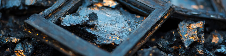Fototapeta premium Charred Wood Debris and Frame Fragments