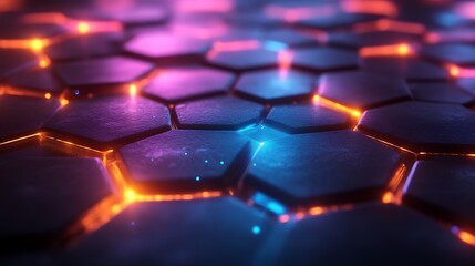 Obraz premium Abstract Hexagon Pattern Glowing With Neon Lights