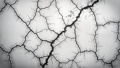 Fototapeta premium Abstract cracked texture resembling dry land cracked concrete. Intricate network of deep fissures, crevices. Vintage style with monochrome colors. Suitable for representing drought, climate change