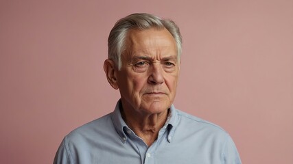 Fototapeta premium elderly american male in casual wear on pastel color background model portrait looking serious for ad concept space for text