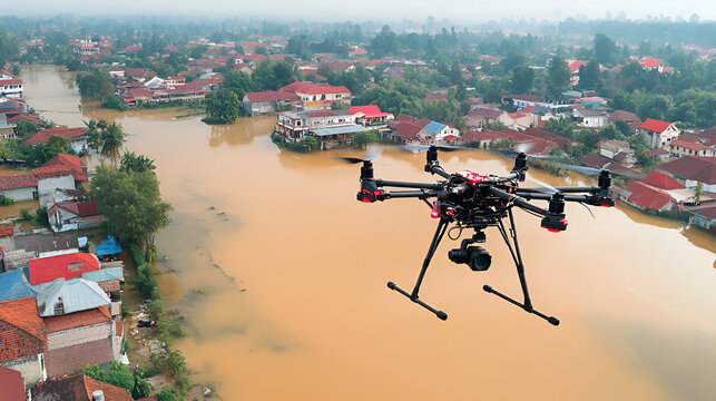 A drone monitoring flood-prone areas to assist