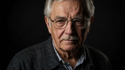 Obraz premium elderly american male in casual wear on black background model portrait looking serious for ad concept space for text
