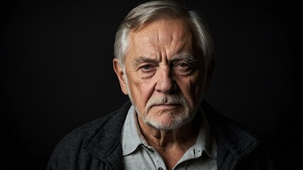 Obraz premium elderly american male in casual wear on black background model portrait looking serious for ad concept space for text