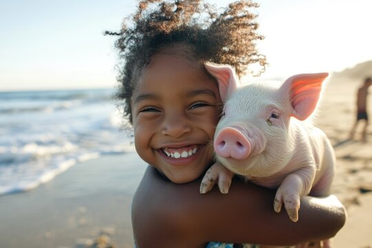 Joyful Moments: Interracial Family Bonding on the Beach with Cherished Smiles and Love