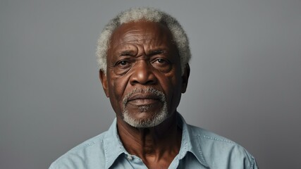 elderly african male in casual wear on pastel color background model portrait looking serious for...