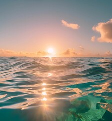 Sunset on crystal pink ocean