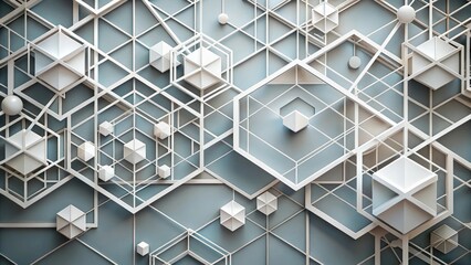 Obraz premium A stylized abstract design featuring interconnected white geometric shapes in different sizes and patterns, modern, shape