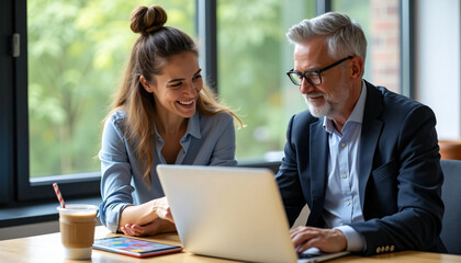 Two Professionals Discussing a Project and Demonstrating Teamwork in a Bright Office Setting