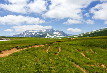 the beginning of the spring period in mountainous areas, remnants of snow cover and panoramic views...