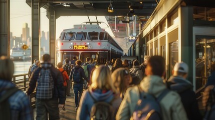 Crowded Ferry Terminal. Many passengers