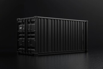 Obraz premium 3D Visualization of a Closed Black Shipping Container Against a Dark Backdrop