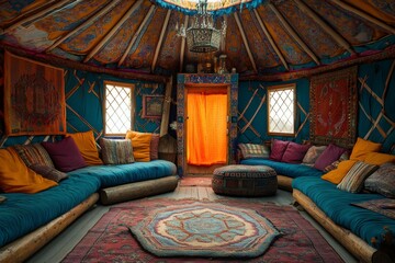 Cozy yurt interior design showcasing bohemian style and decor