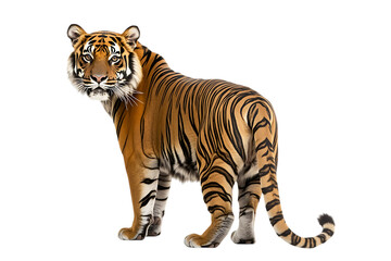 Fototapeta premium Back view of a Sumatran tiger, isolated on transparent background, transparent