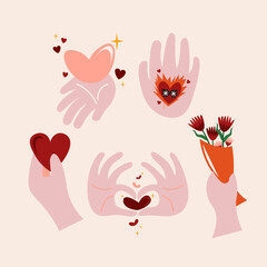 Set Of Loving Hand Valentine's Day