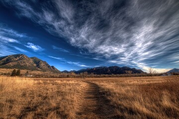 Scenic View of the University of Colorado Boulder Campus Surrounded by the Majestic Flatirons and Expansive Blue Sky