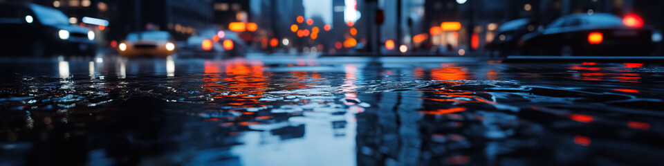 Night City Street Reflection in Rainwater