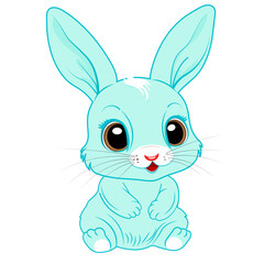 blue little rabbit on green background