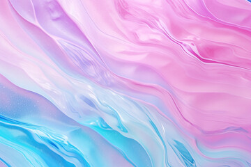 Obraz premium Abstract background resembling a waterfall with pearlescent shimmer in shades of pale raspberry, emerald, coral, rich blue, sky, warm pink, pastel tones, and sea colors, evoking sunset hues.