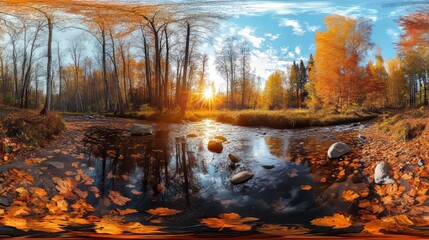 Panorama of the autumn landscape. HDRI, environment map , Round panorama, spherical panorama, equidistant projection, panorama 360, 3d rendering