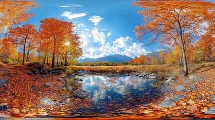 Panorama of the autumn landscape. HDRI, environment map , Round panorama, spherical panorama, equidistant projection, panorama 360, 3d rendering