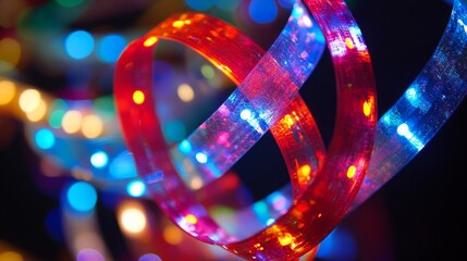 Light and stripes, glow abstract effect, paint splash, colorful curl, artistic spiral. Vivid red ribbon on black background. 3d illustration