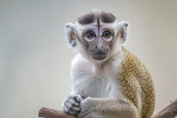 A monkey sitting on the top of a tree branch, looking around