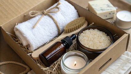 Sustainable Self-Care Kit: Towel, Brush, Bath Salt, and Candle 