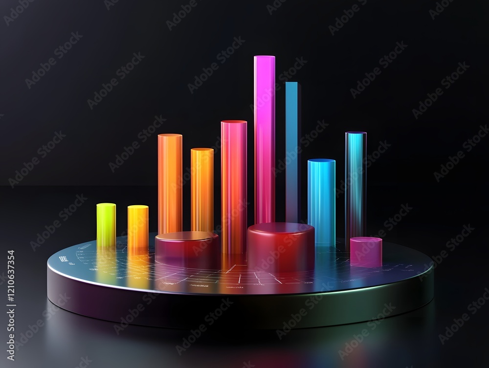 Poster a vibrant and colorful 3d data visualization graph showcasing various bar heights, ideal for illustr