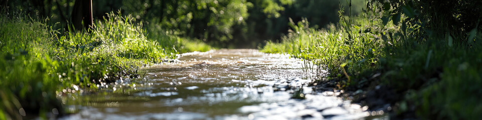 Fototapeta premium Shallow Stream in Green Vegetation