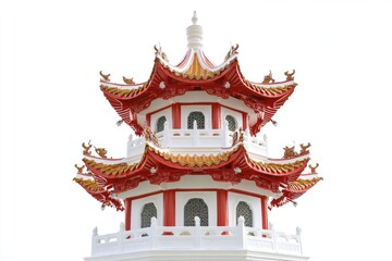 Naklejka premium A historic red and white clock tower building with a prominent clock face