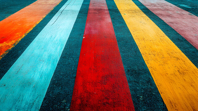 un camino en la calle con franjas pintadas de diferentes colores paso de cebra para peatones con efecto texturizado y colorido 