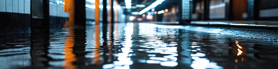 Obraz premium Flooded Subway Platform at Night