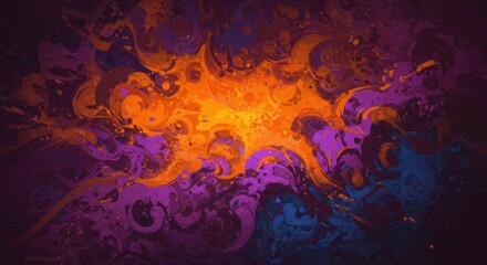 Cosmic Abstract: A mesmerizing swirl of vibrant orange, purple, and blue hues creates a captivating abstract pattern reminiscent of celestial nebulae, evoking a sense of cosmic wonder and mystery.  