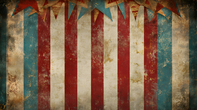 fondo de rayas estilo circo con estrellas decorativas con textura vintage desgastada y vieja antigua para tarjeta o invitacion con espacio de copia