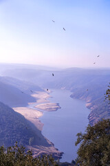 High AngleView of River Tagus (Tajo) in Monfrague National Park on foggy day.