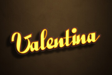 Yellow Neon Light Text Effect of name Valentina on Golden background.