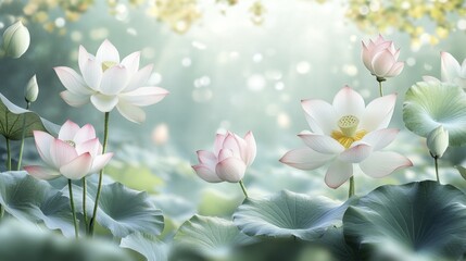 Obraz premium Serene lotus blossoms in tranquil garden