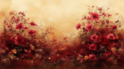 Red Flowers in a Soft Autumnal Garden Setting