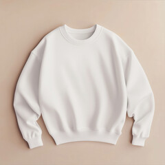 Blank white mock up sweatshirt on a soft beige background