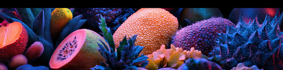 Obraz premium Collection of Exotic Fruits and Plants Under Artificial Illumination