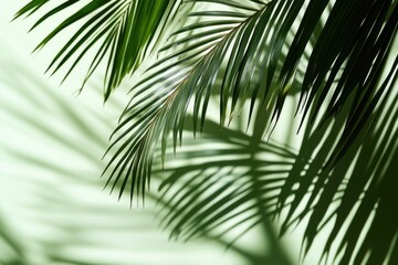 Fototapeta premium A close-up shot of a palm leaf on a wall, great for decorative or minimalist designs