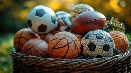 A colorful basket filled with various sports and play balls