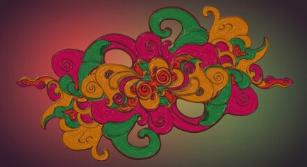 Abstract Floral Design: Vivid swirls of pink, gold, and green create a dynamic, abstract floral...