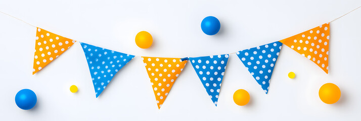 Obraz premium Colorful bunting party decoration with triangular flags in various hues, isolated on white background